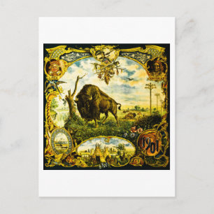 Cartão Postal Pan Am Expo com Motivos de Bisonho e Nativos Ameri