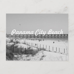 Cartão Postal Panamá City Beach, FL Pier & Beach Black & White
