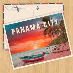 Cartão Postal Panamá City Flórida Palm Tree Beach Vintage 1950