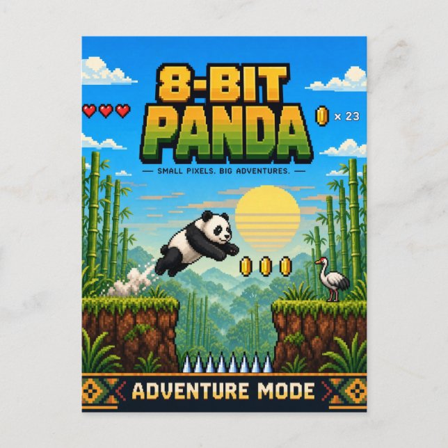 Cartão Postal Panda, Arte Pixel Retro de 8 Bits (Frente)