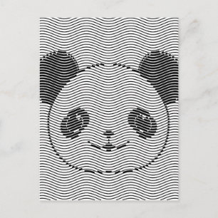 Cartão Postal Panda Bear Face On Wave Patterno