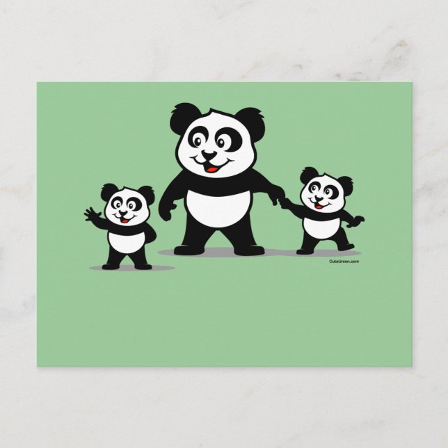 Cartão Postal Panda Bonita Com Dois Bebês (Frente)
