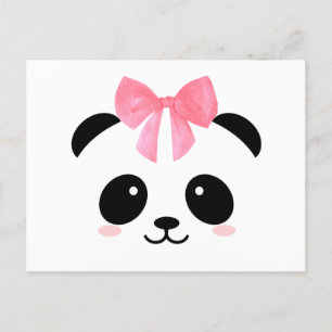 Cartão Postal Panda branca com fita rosa