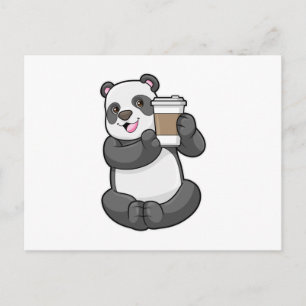 Cartão Postal Panda com café para viagem