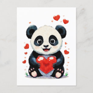 Cartão Postal Panda com Coração - Pintura Adorável do Amor