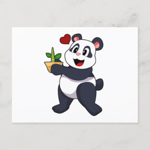 Cartão Postal Panda com Flor de Bambu