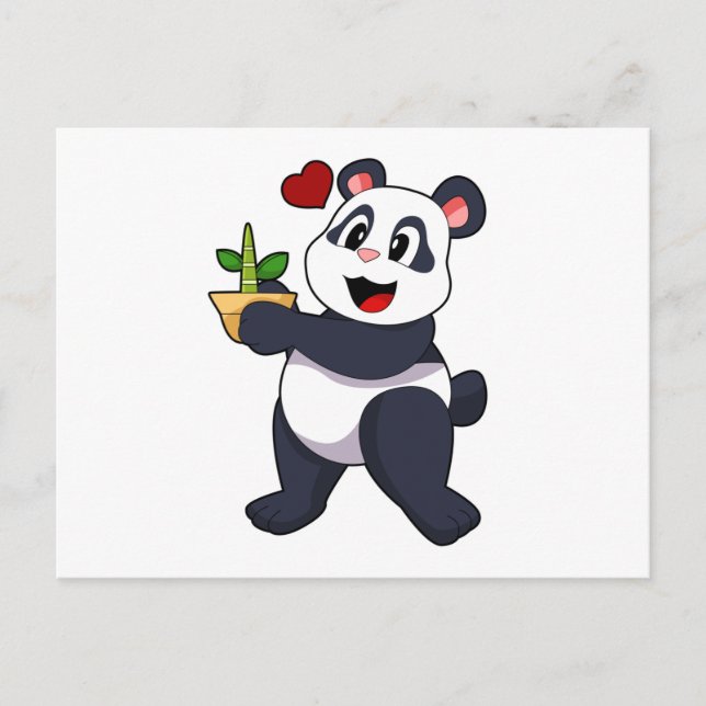 Cartão Postal Panda com Flor de Bambu (Frente)