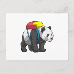 Cartão Postal Panda como Mochileiro com Mochila