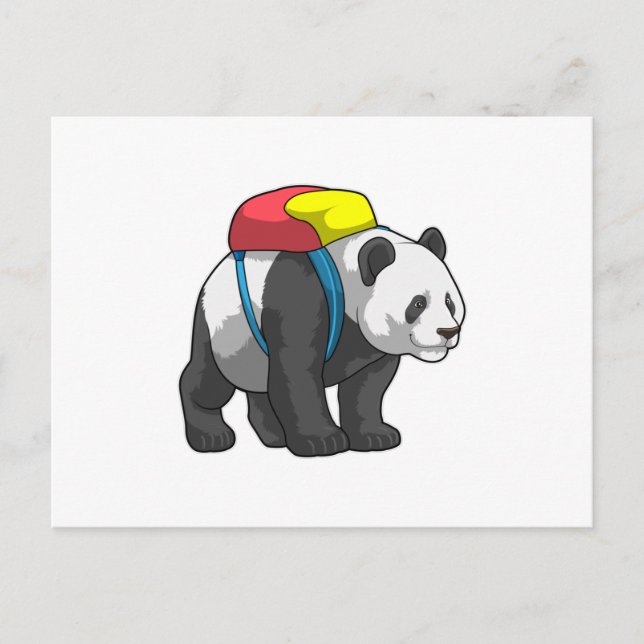 Cartão Postal Panda como Mochileiro com Mochila (Frente)