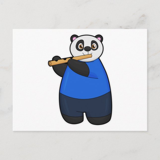 Cartão Postal Panda como Músico com Flauta (Frente)
