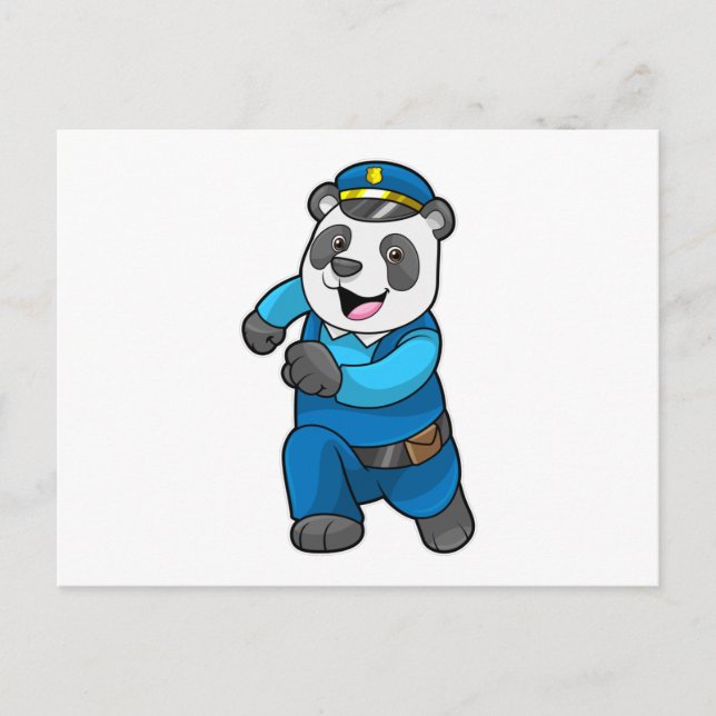 Cartão Postal Panda como oficial de polícia com chapéu de políci (Frente)