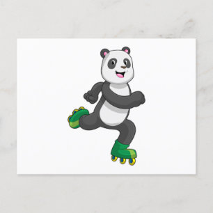 Cartão Postal Panda como skater em linha com skates Roller