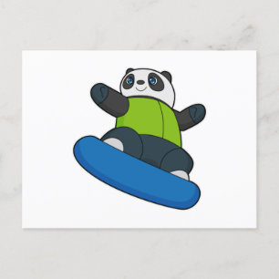 Cartão Postal Panda como Snowboarder com Snowboard