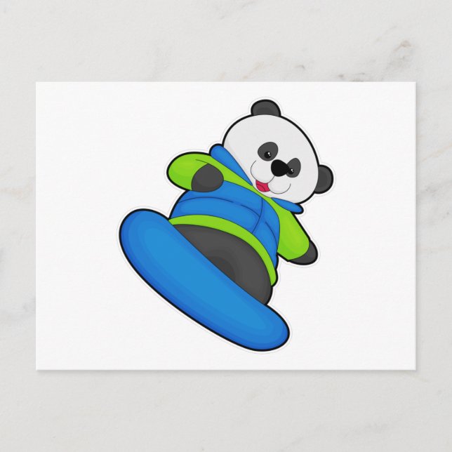 Cartão Postal Panda como Snowboarder com Snowboard (Frente)