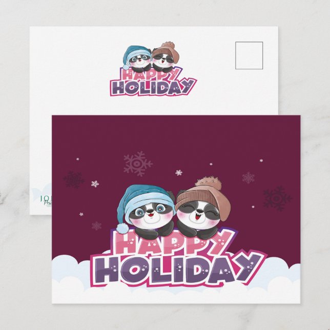Cartão Postal Panda de Férias Felizes (Frente/Verso)