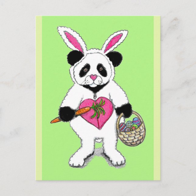 Cartão Postal Panda Easter Bunny Drawing (Frente)