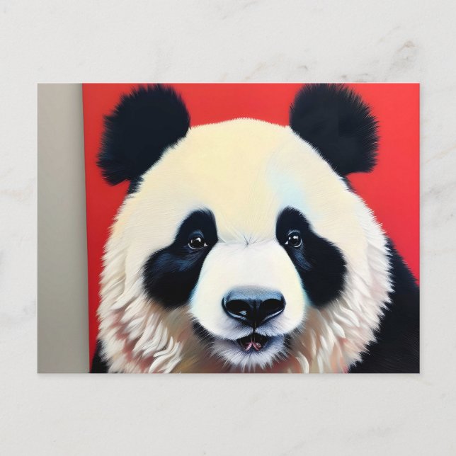 Cartão Postal Panda em fundo vermelho (Frente)