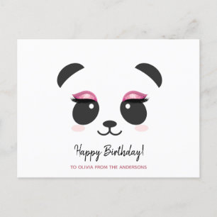 Cartão Postal Panda fofa com cílios personalizados de Feliz Aniv