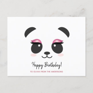 Cartão Postal Panda fofa com cílios personalizados de Feliz Aniv
