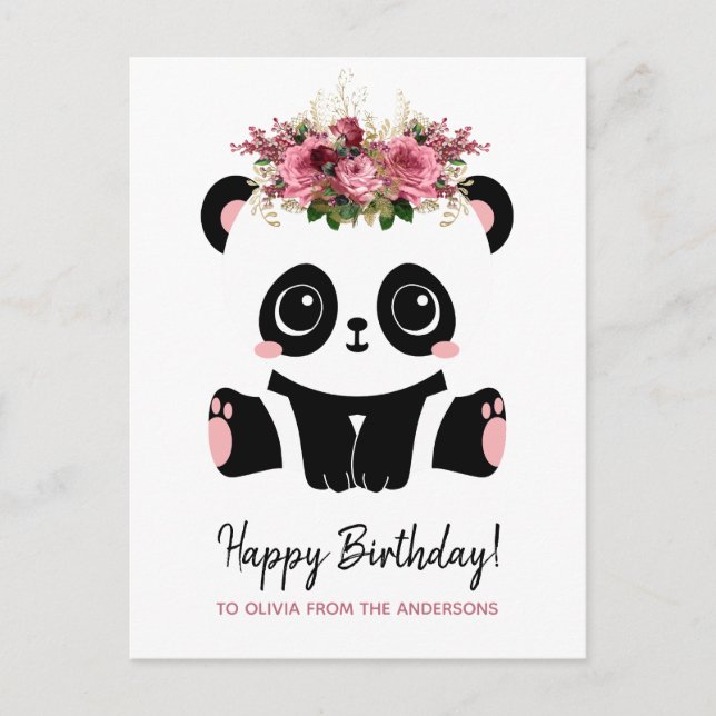 Cartão Postal Panda fofo Aniversário personalizado  (Frente)