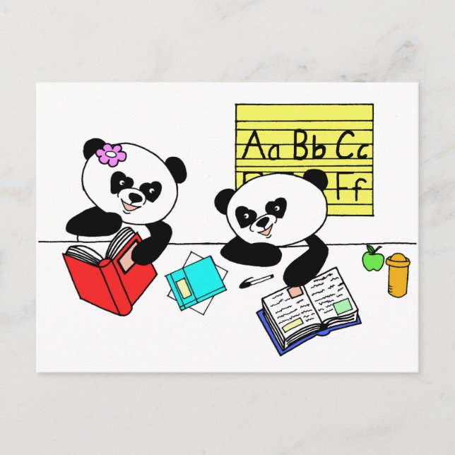 Cartão Postal Panda learning at school (Frente)