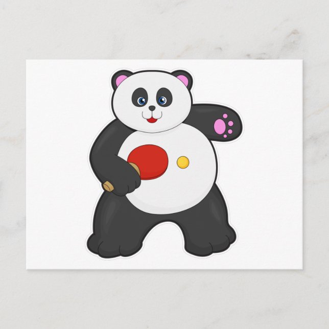Cartão Postal Panda na mesa de tênis com raquete de tênis de mes (Frente)
