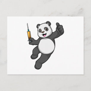 Cartão Postal Panda na vacinação com seringa