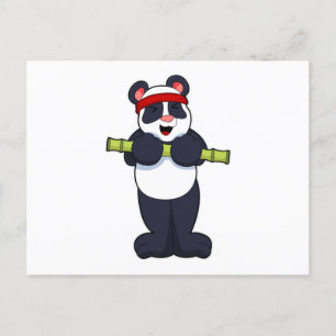 Cartão Postal Panda no Trabalho com Peso de Bambu