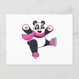 Cartão Postal Panda Patinação no gelo Patins de gelo