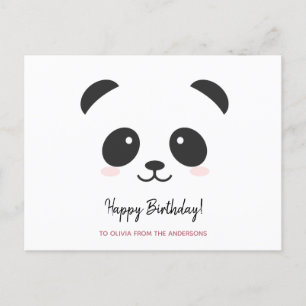 Cartão Postal Panda preto branco fofo Aniversário personalizado 