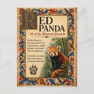 Cartão Postal Panda Vermelho, Arte de Bestiário Medieval