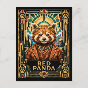 Cartão Postal Panda Vermelho, Arte Deco Vida Selvagem
