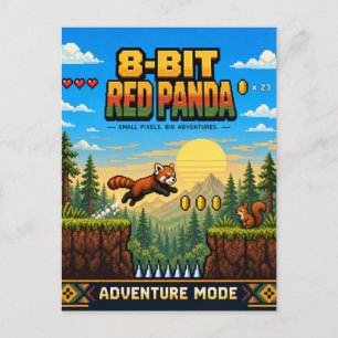 Cartão Postal Panda Vermelho, Arte Pixel 8-Bit Retro
