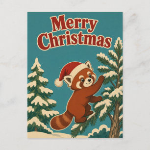 Cartão Postal Panda Vermelho Borda de Pinheiro Animal Natal