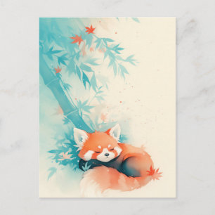 Cartão Postal Panda Vermelho Dormindo sob Bambu Azul