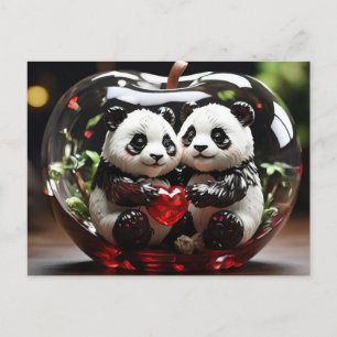 Cartão Postal Pandas em Coração de Vidro