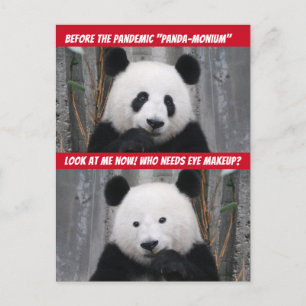 Cartão Postal Pandemia Engraçada Panda-Monium Antes e Depois