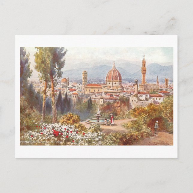 Cartão Postal Panorama Antigo de Florença (Frente)