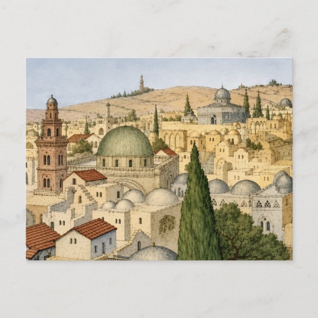 Cartão Postal Panorama Antigo de Jerusalém (Frente)