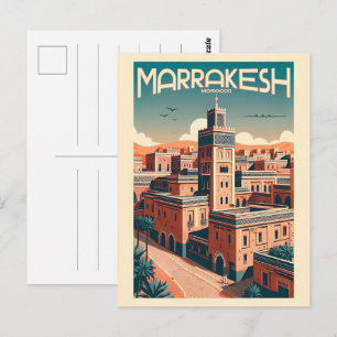 Cartão Postal Panorama da cidade antiga de Marrakech com present