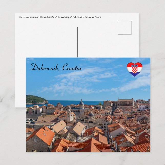 Cartão Postal Panorama da cidade de Dubrovnik - Croácia (Frente/Verso)
