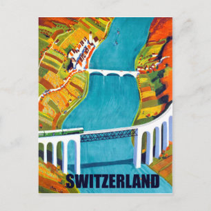 Cartão Postal panorama da suiça, pontes sobre o lago, colheita