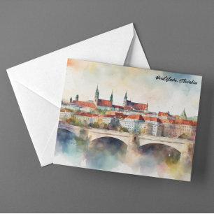 Cartão Postal Panorama de Bratislava Eslováquia Pintura em Aquar