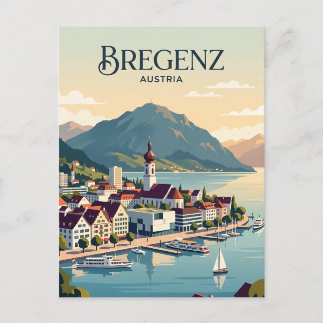 Cartão Postal Panorama de Bregenz Áustria (Frente)