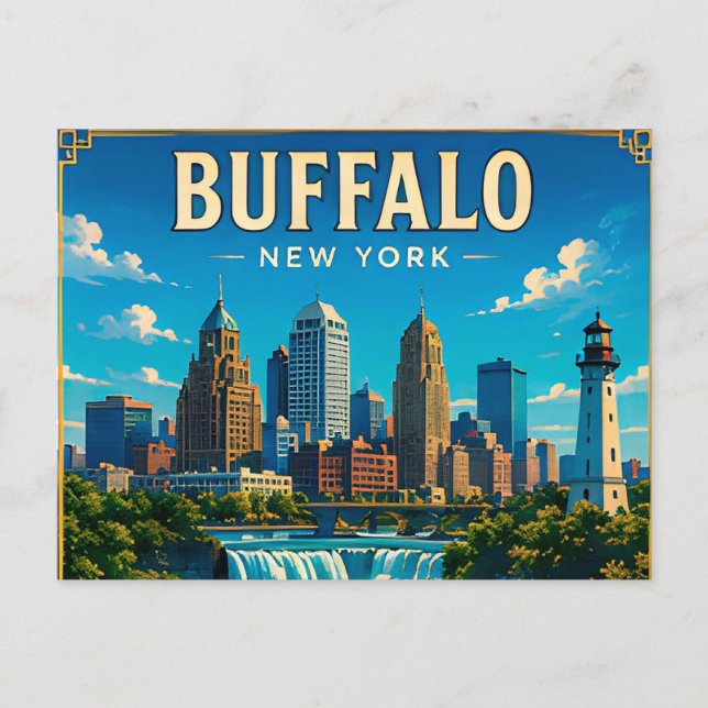 Cartão Postal 🌊 Panorama de Buffalo Nova York e Frente Marítima (Frente)