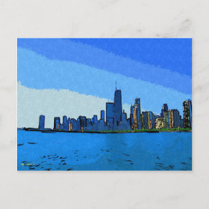Cartão Postal Panorama de Chicago em Pintura Colagem