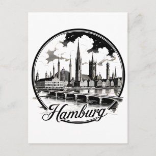 Cartão Postal Panorama de Hamburgo Alemanha – Adesivo de Círculo