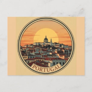 Cartão Postal Panorama de Lisboa Portugal - Arte de Viagem Vinta