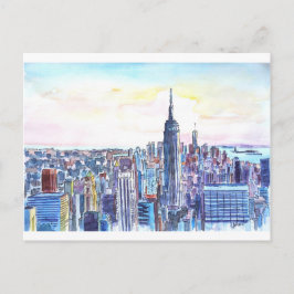 Cartão Postal Panorama de Manhattan Skyline em aquarela