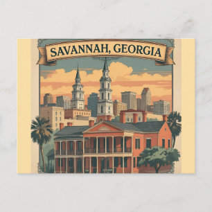 Cartão Postal Panorama de Savannah Geórgia    Paisagem Urbana de
